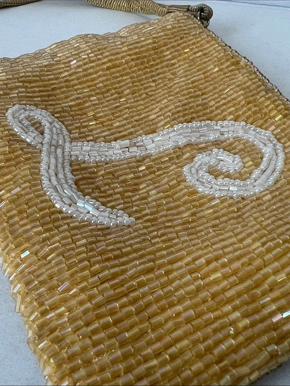 Gold Beaded Wristlet Clutch with Monogram L